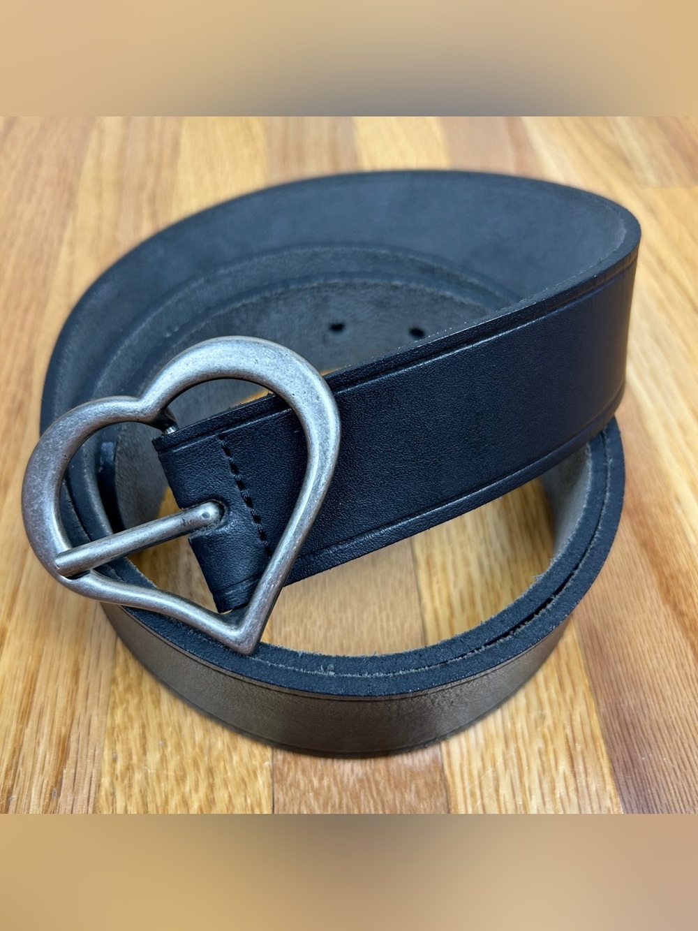 Vintage Black Leather Heart Buckle Belt